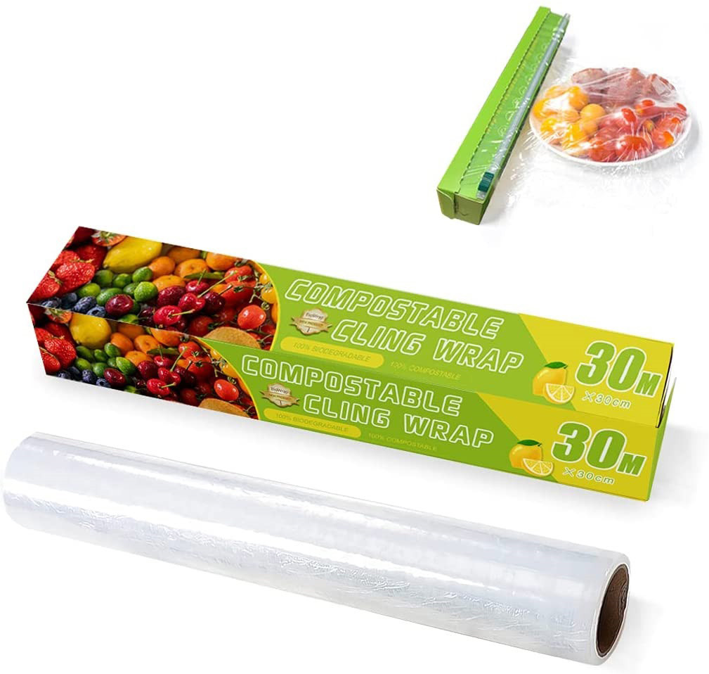Food service plastic 100% biodegradable packaging fresh wrap pla cling film for food store
