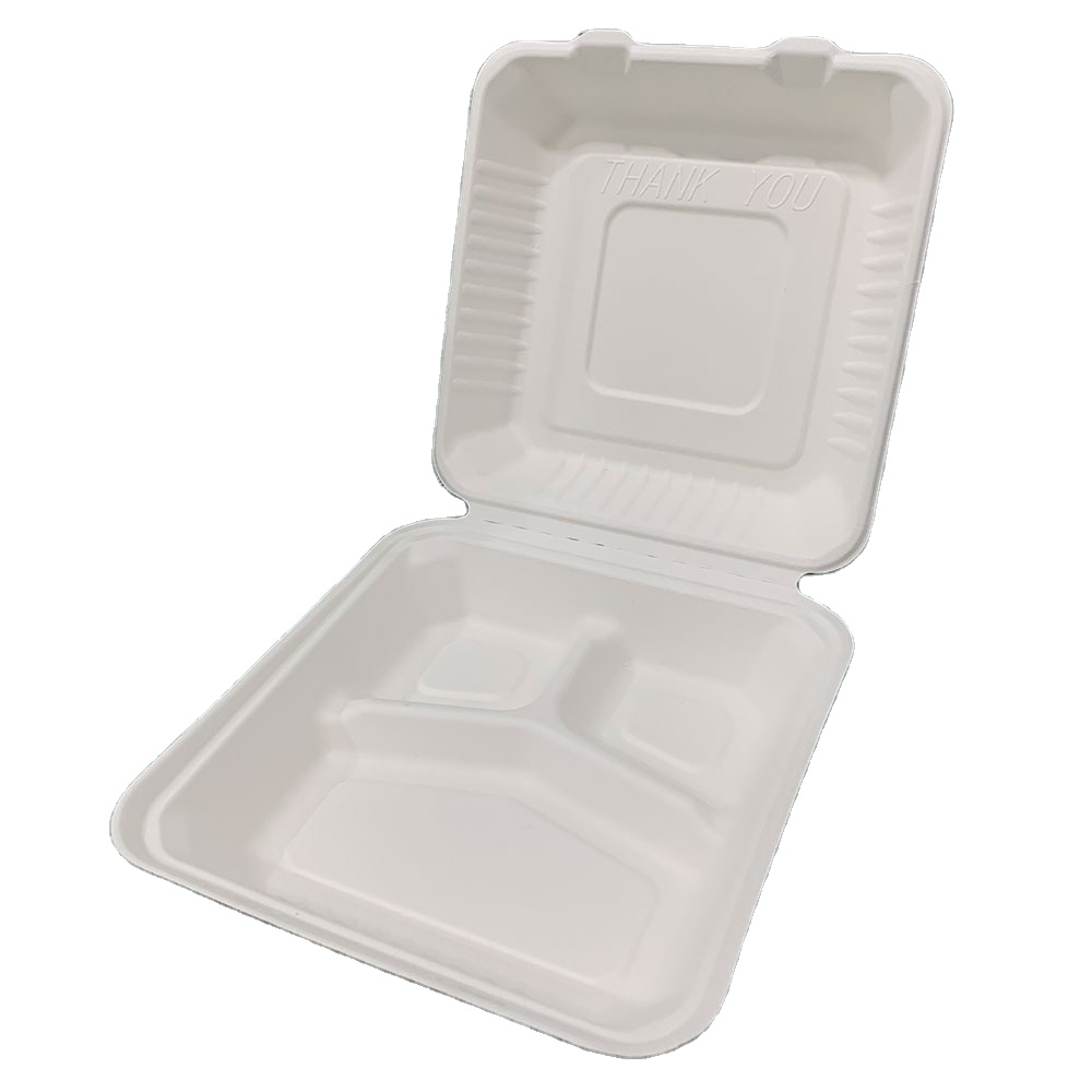 Fully Biodegradable White 4 Compartment Microwave Safe Freezer Safe Leak-proof Takeout PLA Disposable Lunch Box